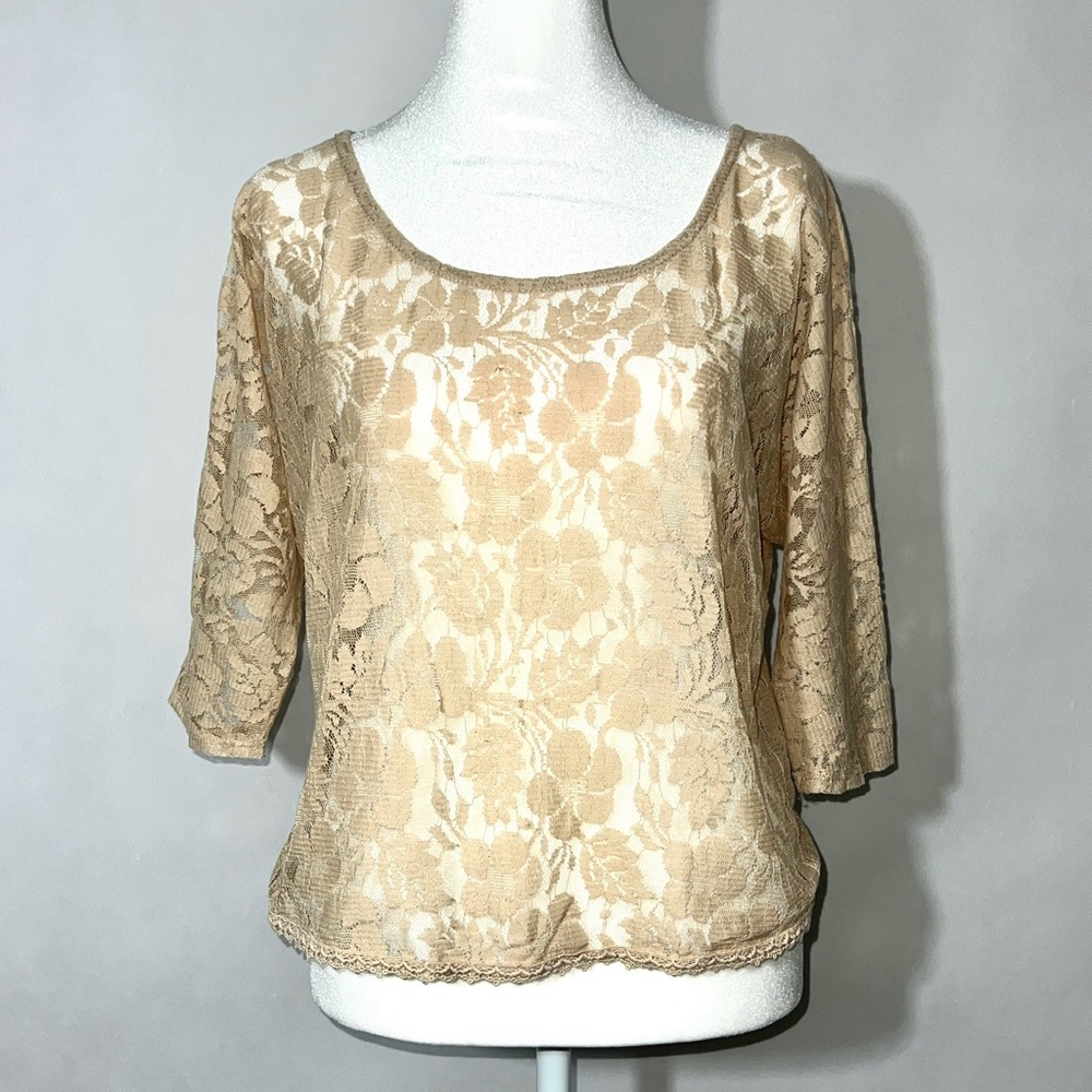 Eyeshadow Women's Beige‎ Sheer Lace Blouse Sz Medium